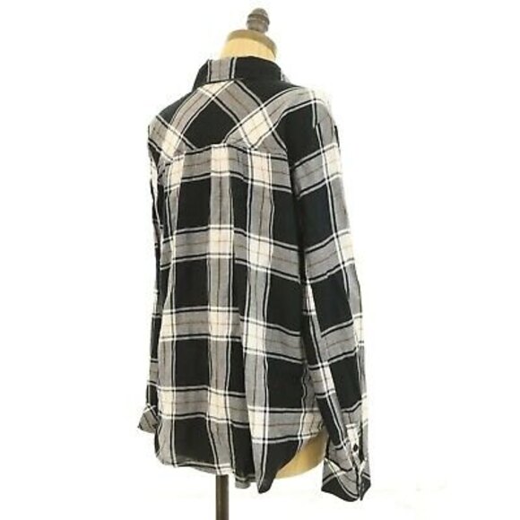 BP Nordstrom Juniors Cmile Plaid Top Size S Button Down Black Multi NWT B97 - Picture 4 of 6